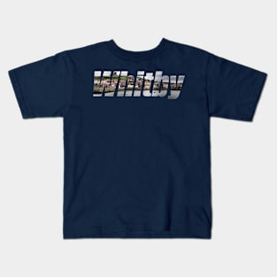 Whitby Harbour Panorama Text Kids T-Shirt